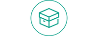 A teal line icon of a box inside an oval on a white background, used as a generic product or packaging placeholder graphic.