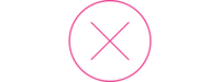 A minimalist pink circular logo with a central intersecting diagonal cross on a solid white background.
