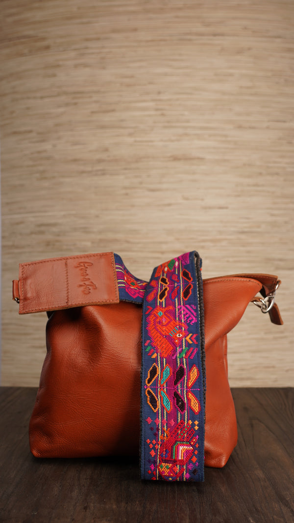 Grace & Fire Cross Body Leather Bag with Woven Strap