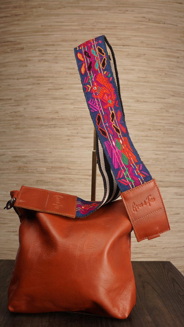 Grace & Fire Cross Body Leather Bag with Woven Strap